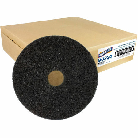 Genuine Joe Black Floor Stripping Pad - Heavy Duty 20’’ Diameter - 5/Carton - Machines & Accessories