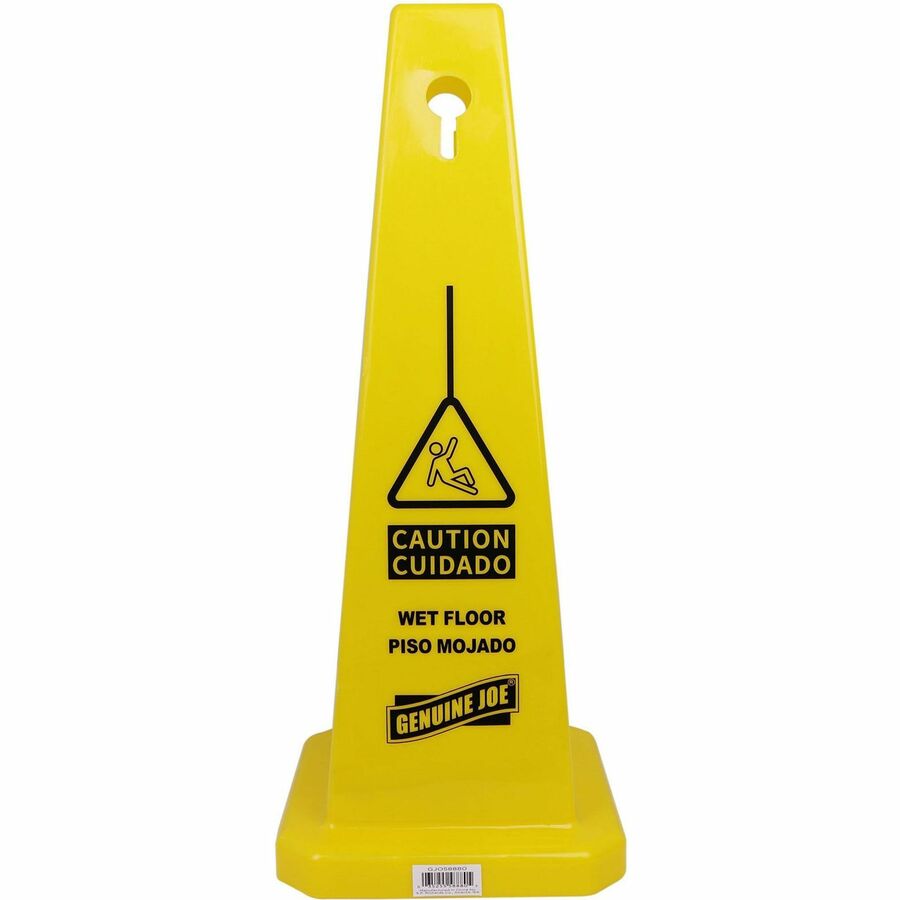 Genuine Joe Bright 4-sided Caution Safety Cone - Front