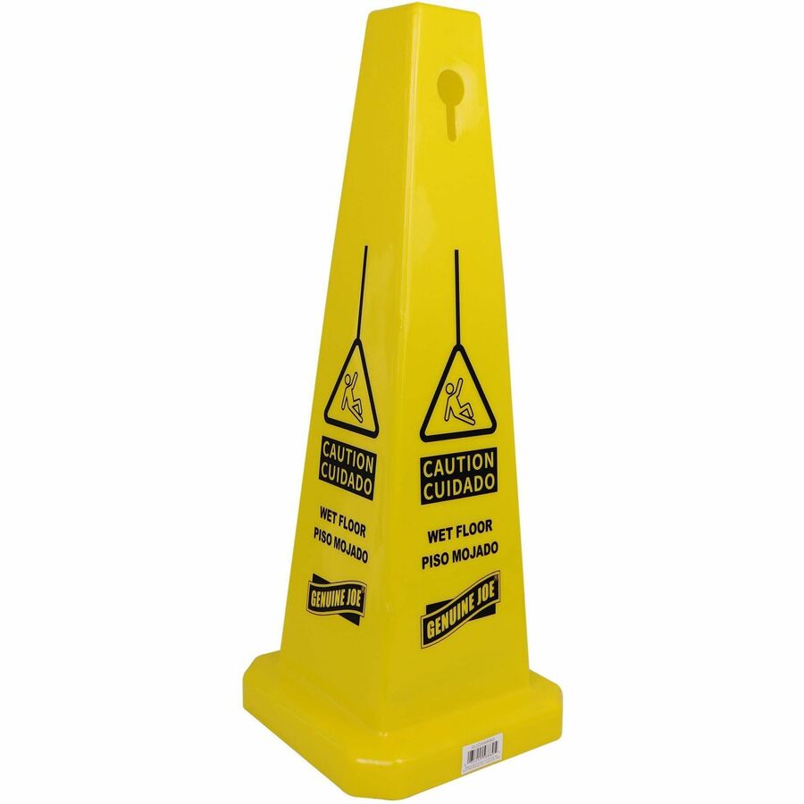 Genuine Joe Bright 4-sided Caution Safety Cone - Left