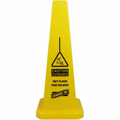 Genuine Joe Bright Safety Cone - English/Spanish - 10x24’’ - Stackable - Industrial Yellow - Signs