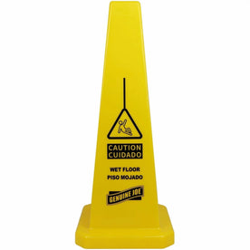 Genuine Joe Bright Safety Cone - English/Spanish - 10x24’’ - Stackable - Industrial Yellow - Signs