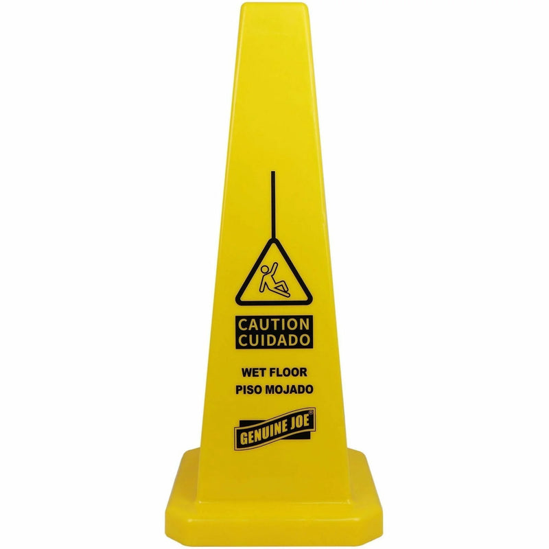 Genuine Joe Bright Safety Cone - English/Spanish - 10x24’’ - Stackable - Industrial Yellow - Signs