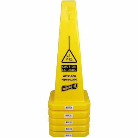 Genuine Joe Bright Safety Cone - English/Spanish - 10’’x24’’ - Stackable - Yellow - Signs