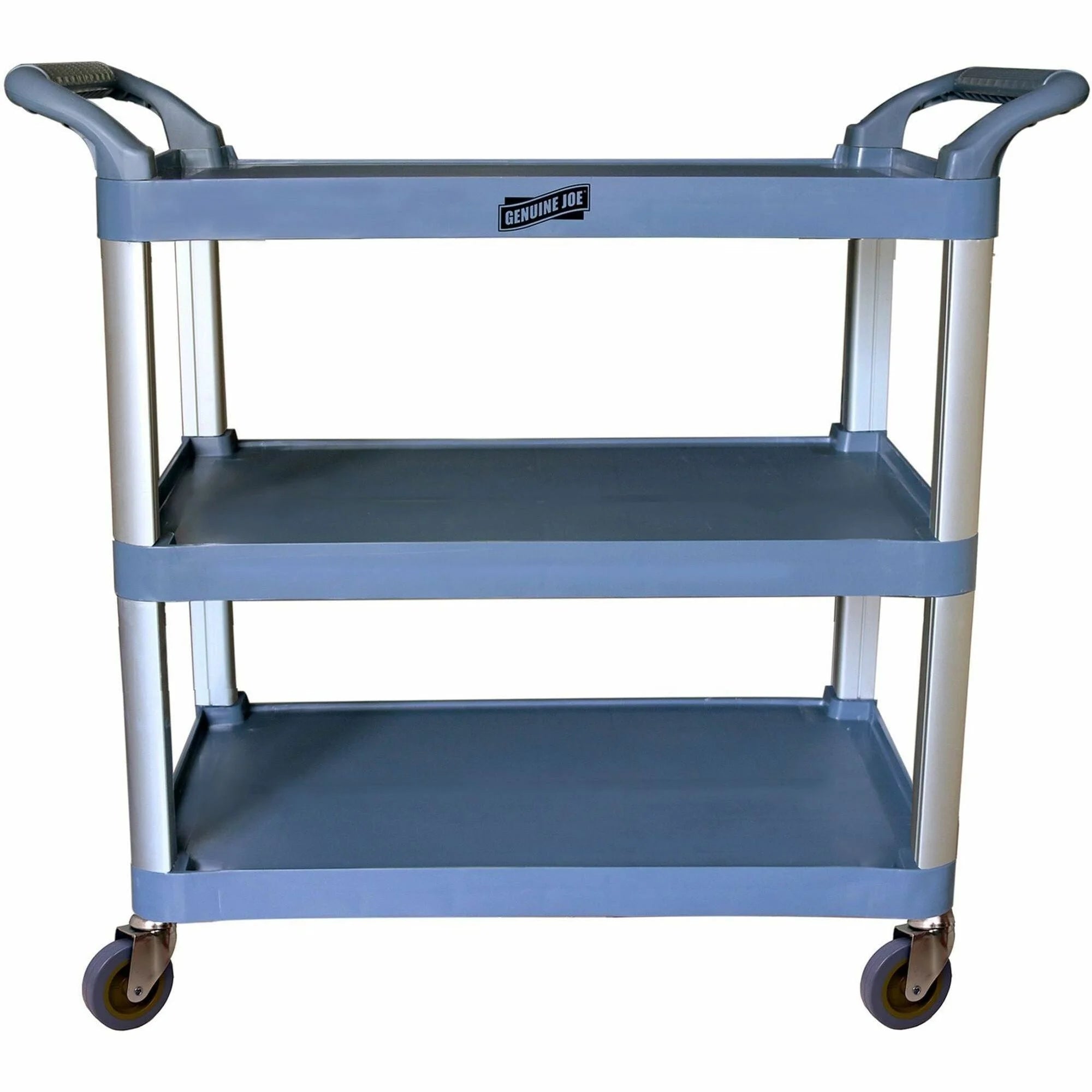Genuine Joe Bussing Cart: 3-Shelf Aluminum Frame - 200 lb Capacity - Cleaning/Utility Carts