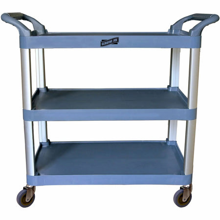 Genuine Joe Bussing Cart: 3-Shelf Aluminum Frame - 200 lb Capacity - Cleaning/Utility Carts