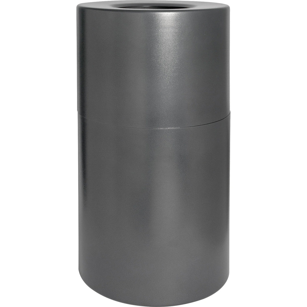 Genuine Joe Classic Cylinder Gray Waste Receptacle - 35 gal - Weather/Fire/Leak Proof - Receptacles
