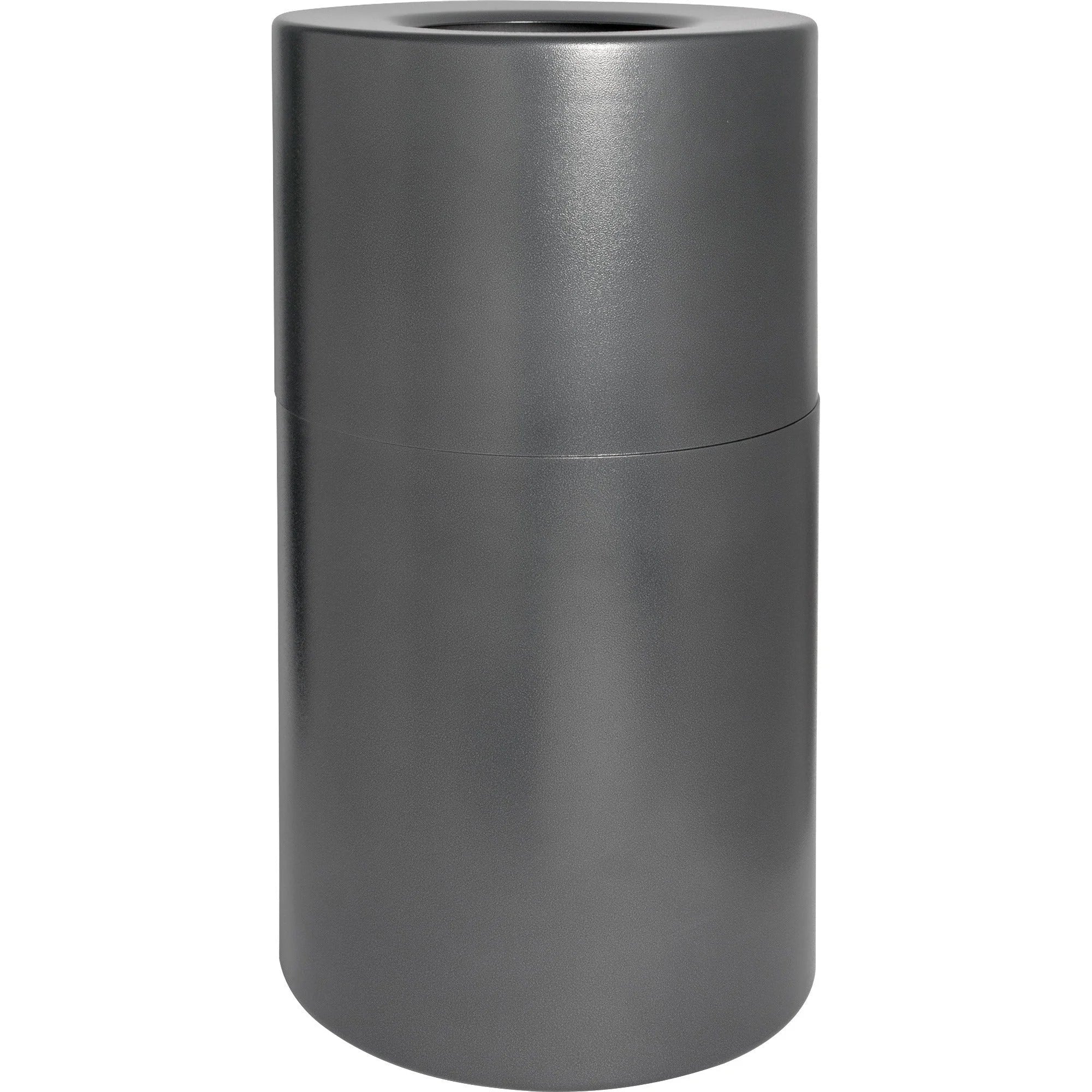 Genuine Joe Classic Cylinder Gray Waste Receptacle - 35 gal - Weather/Fire/Leak Proof - Receptacles