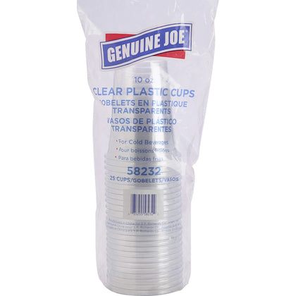 Genuine Joe Clear Plastic Cups - 10 oz - Cold Drink - 25 Pack