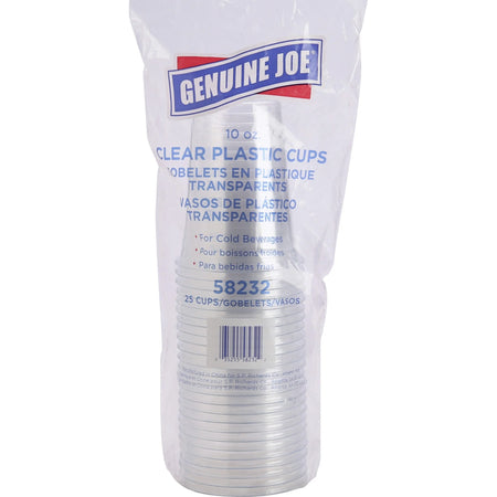 Genuine Joe Clear Plastic Cups - 10 oz - Cold Drink - 25 Pack