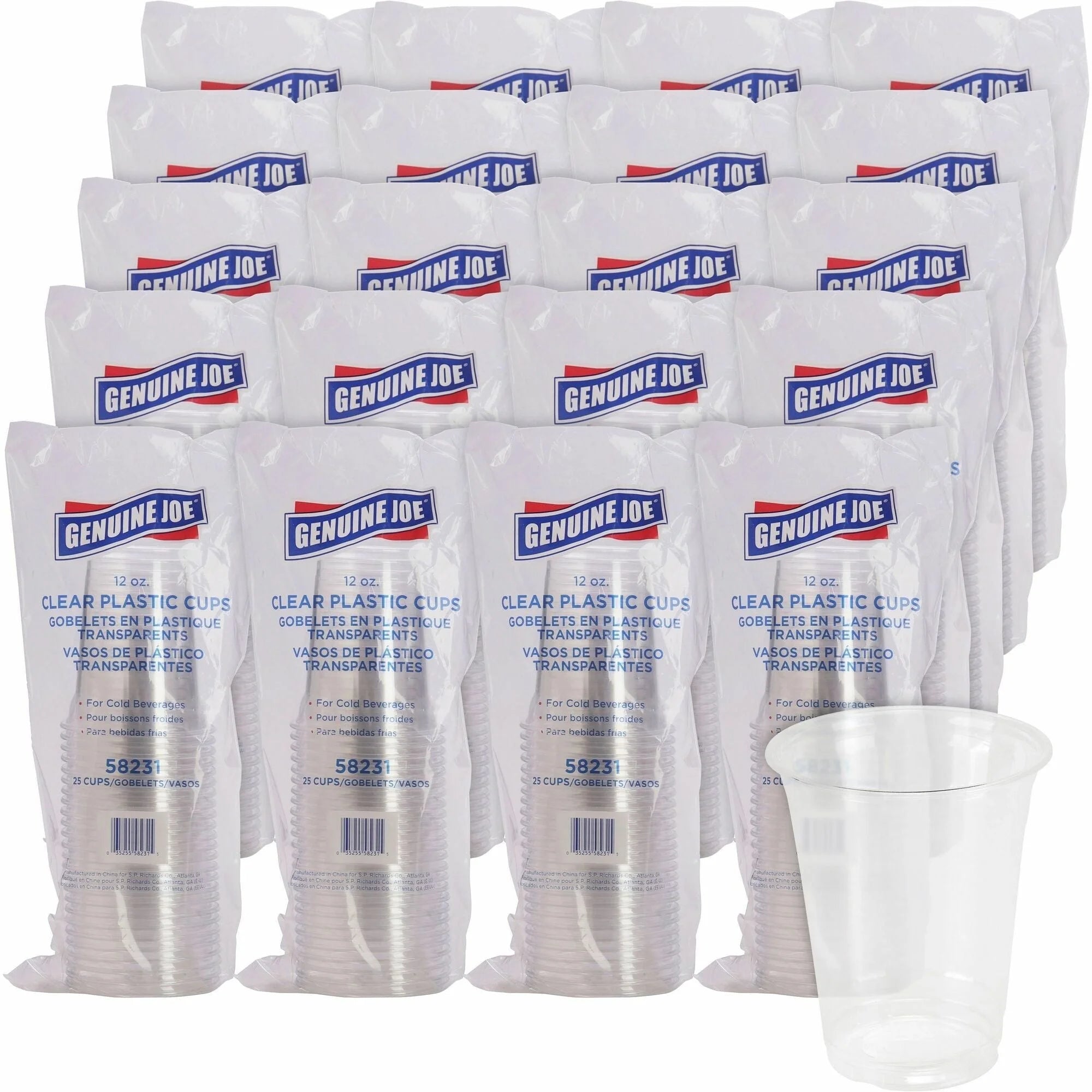 Genuine Joe Clear Plastic Cups - 12 oz - Cold Drink - 25/Pack