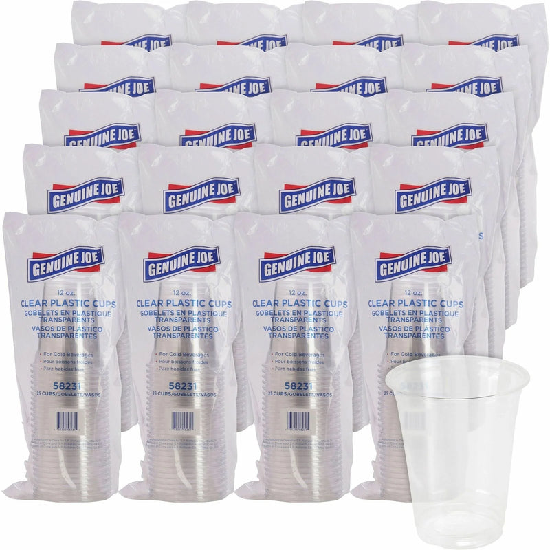 Genuine Joe 12 oz Clear Plastic Cups - fl - Cold Drink Beverage - 25/Pack - 20 / Carton