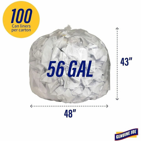 Genuine Joe Clear Trash Can Liners - 56 gal Capacity - Multipurpose - Recycled - Bags &