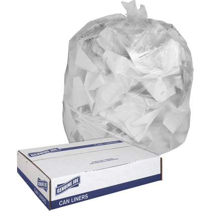 Genuine Joe Clear Trash Can Liners - Medium Size - 30 gal Capacity - Bags &