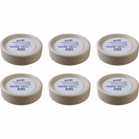 Genuine Joe 10’’ Compostable Plates Diameter White Natural 10 / Carton Breakroom Office Disposable Sugarcane Body