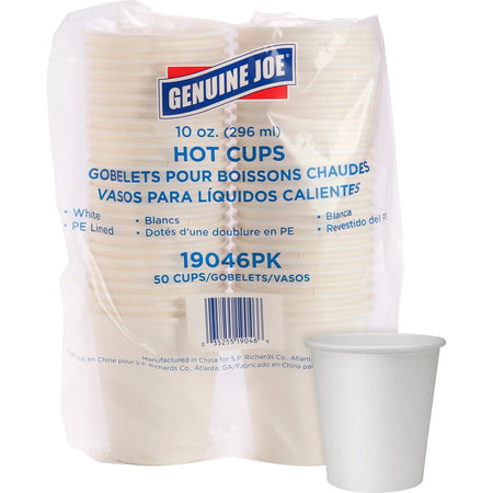 Genuine Joe Disposable Hot Cups - 10 oz White - 50/Pack