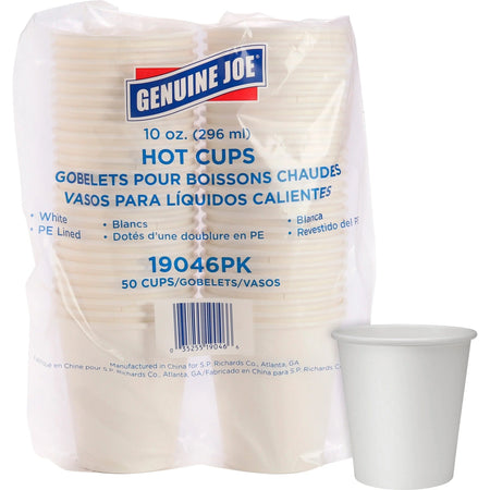 Genuine Joe Disposable Hot Cups - 10 oz White Polyurethane - 50/Pack