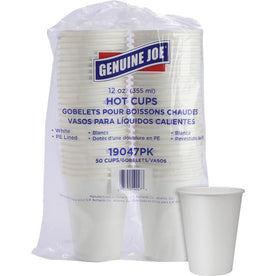 Genuine Joe Disposable Hot Cups - 12 oz White - 50/Pack