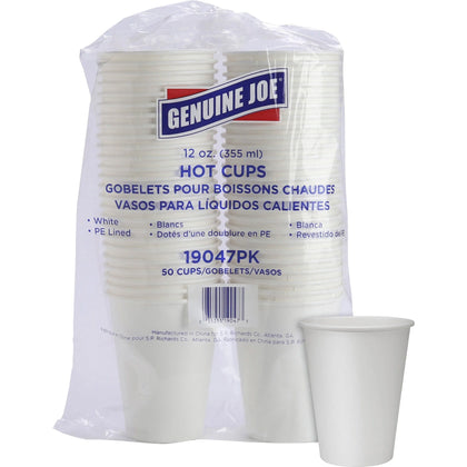 Genuine Joe Disposable Hot Cups - 12 oz White - 50/Pack