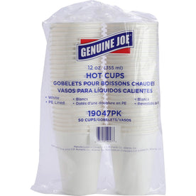 Genuine Joe Disposable Hot Cups - 12 oz White Polyurethane - 50/Pack