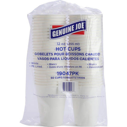 Genuine Joe Disposable Hot Cups - 12 oz White Polyurethane - 50/Pack