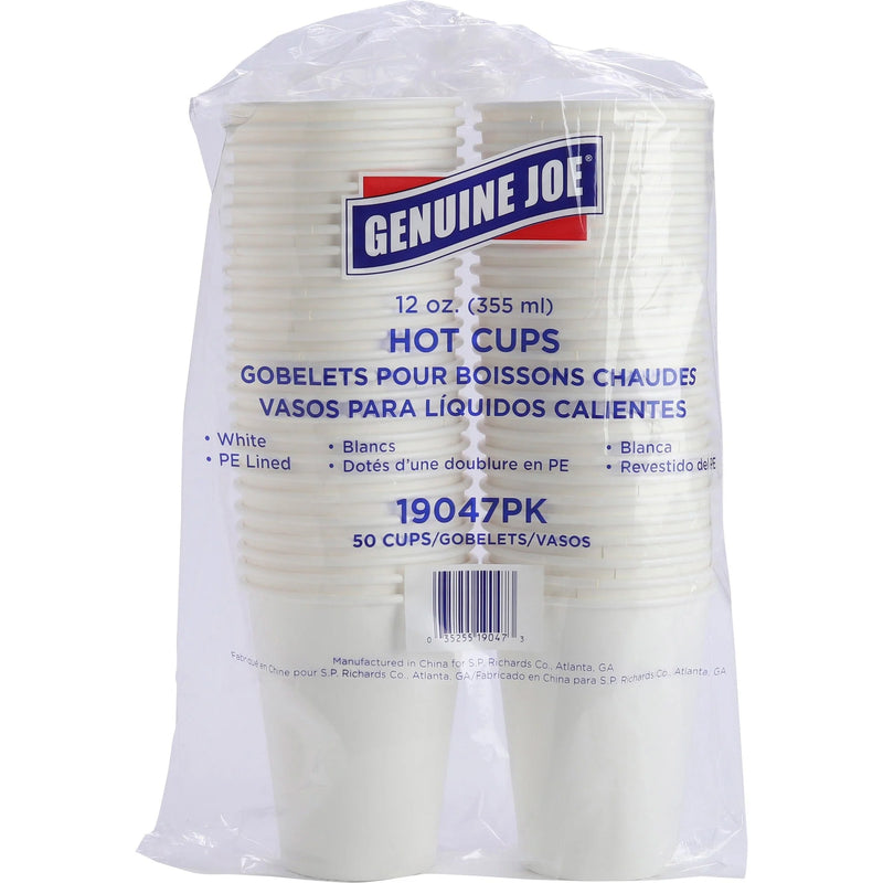 Genuine Joe 12 oz Disposable Hot Cups - fl - White - Polyurethane - Drink Beverage - 50/Pack - 5 / Bundle