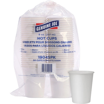 Genuine Joe Disposable Hot Cups - 8 oz White Polyurethane - Drink - 50/Pack