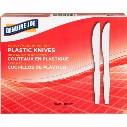Genuine Joe Disposable Knives - Heavyweight White Cutlery - 100/Box