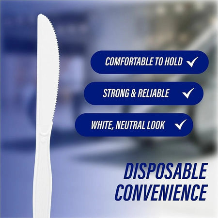 Genuine Joe Disposable Knives - Heavyweight White Cutlery - 100/Box