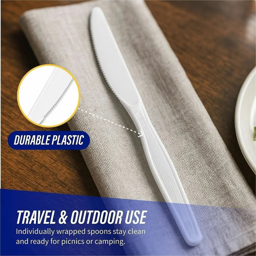 Genuine Joe Disposable Knives - Heavyweight White Cutlery - 100/Box