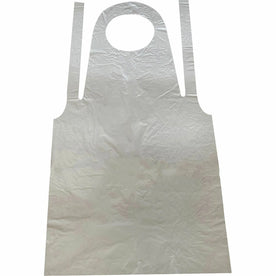 Genuine Joe Disposable Poly Apron - White - 100/Pack - Overall Bibs & Aprons
