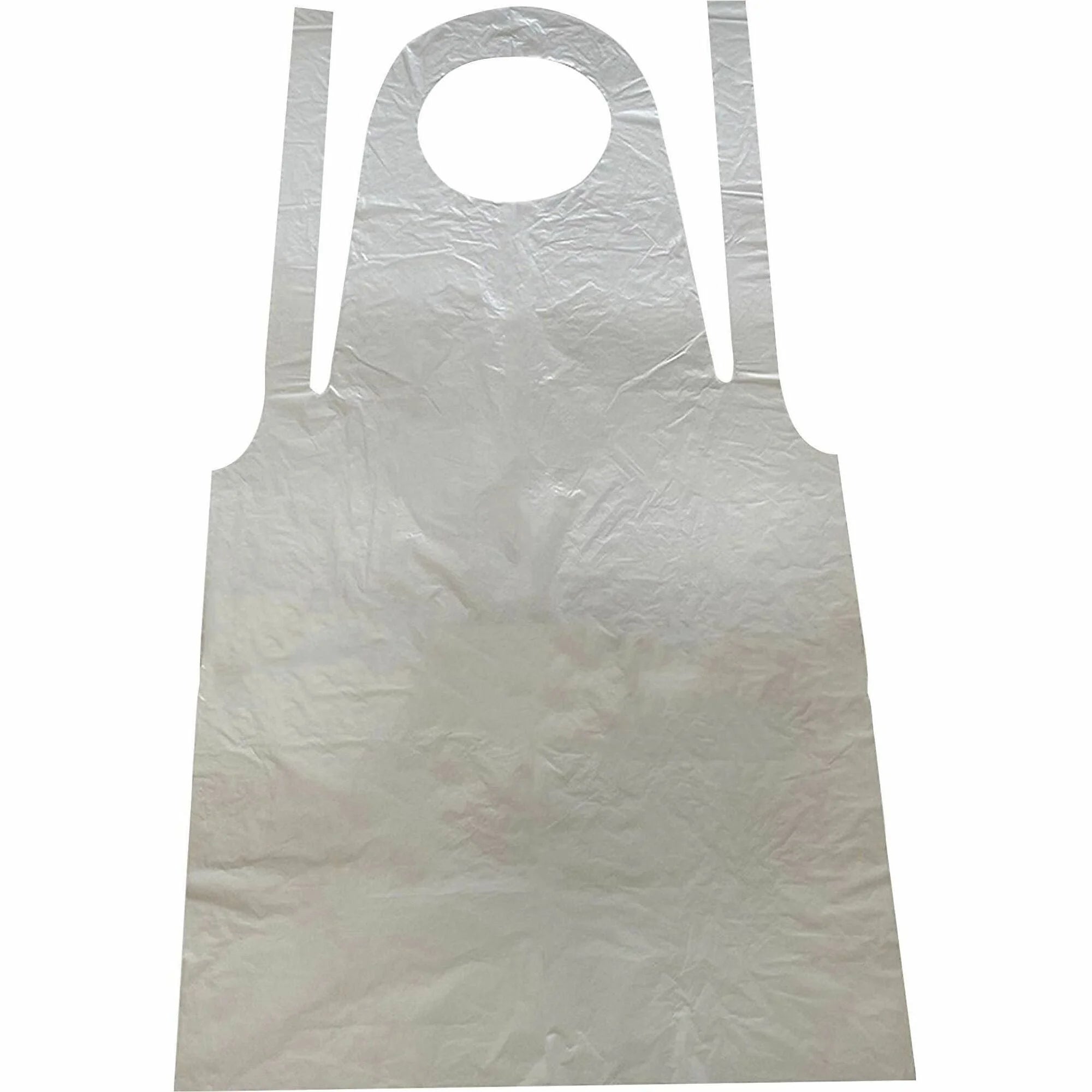 Genuine Joe Disposable Poly Apron - White - 100/Pack - Overall Bibs & Aprons