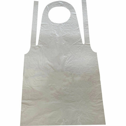 Genuine Joe Disposable Poly Apron - White - 100/Pack - Overall Bibs & Aprons