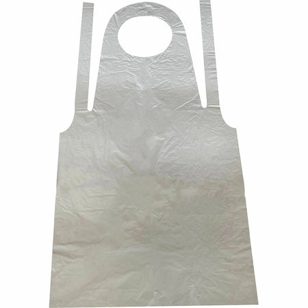 Genuine Joe Disposable Poly Apron - White - 100/Pack - Overall Bibs & Aprons
