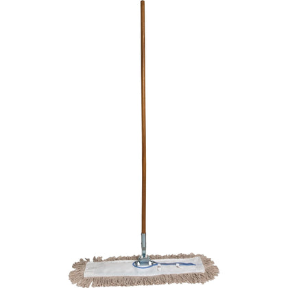 Genuine Joe Dust Mop Combo: 24’’ Cotton Head 60’’ Wood Handle - Mops & Refills