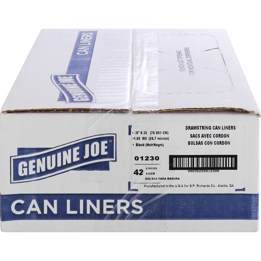 Genuine Joe Flexible Drawstring Trash Can Liners - Front