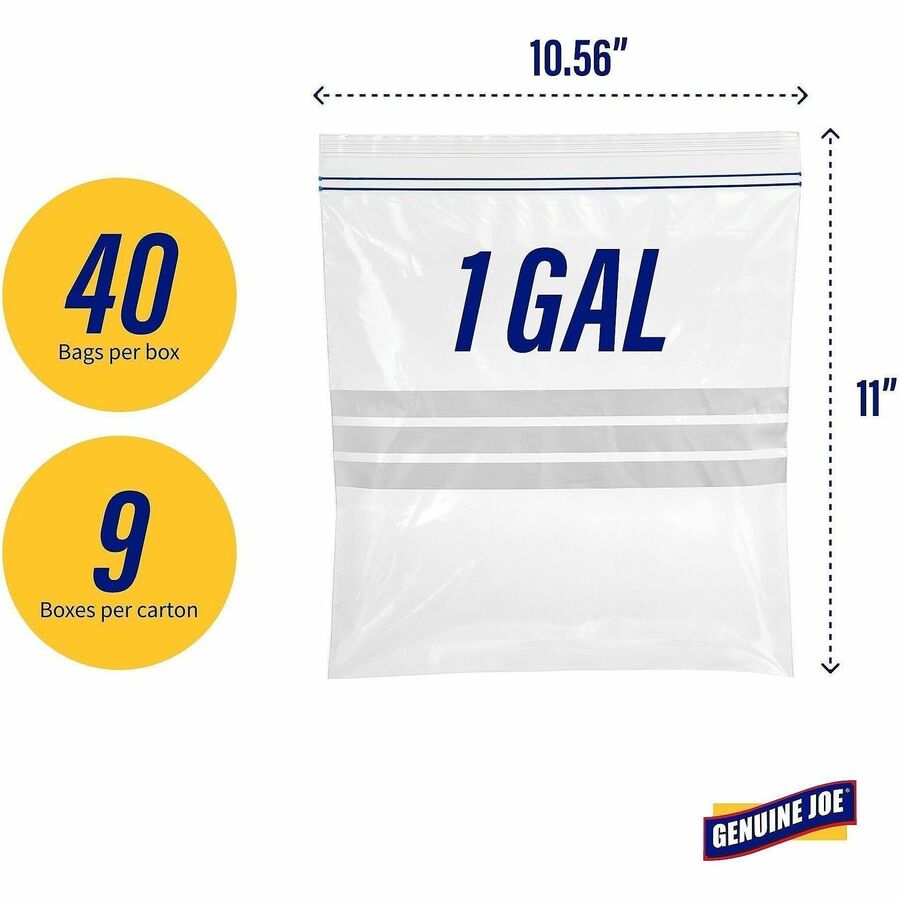 Genuine Joe Food Storage Bags - 1 gal Capacity - 11’’ Length x 10.56’’ Width 1.75 mil (44 Micron) Thickness - Zipper