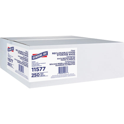 Genuine Joe Food Storage Bags: 1 gal Capacity Zipper Closure - 250/Box