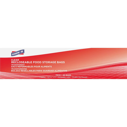 Genuine Joe Food Storage Bags: 1 gal Capacity Zipper Closure - Clear - 40/Box