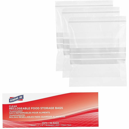 Genuine Joe Food Storage Bags - 1 quart Capacity - 8’’ Length x 7’’ Width 1.75 mil (44 Micron) Thickness - Clear