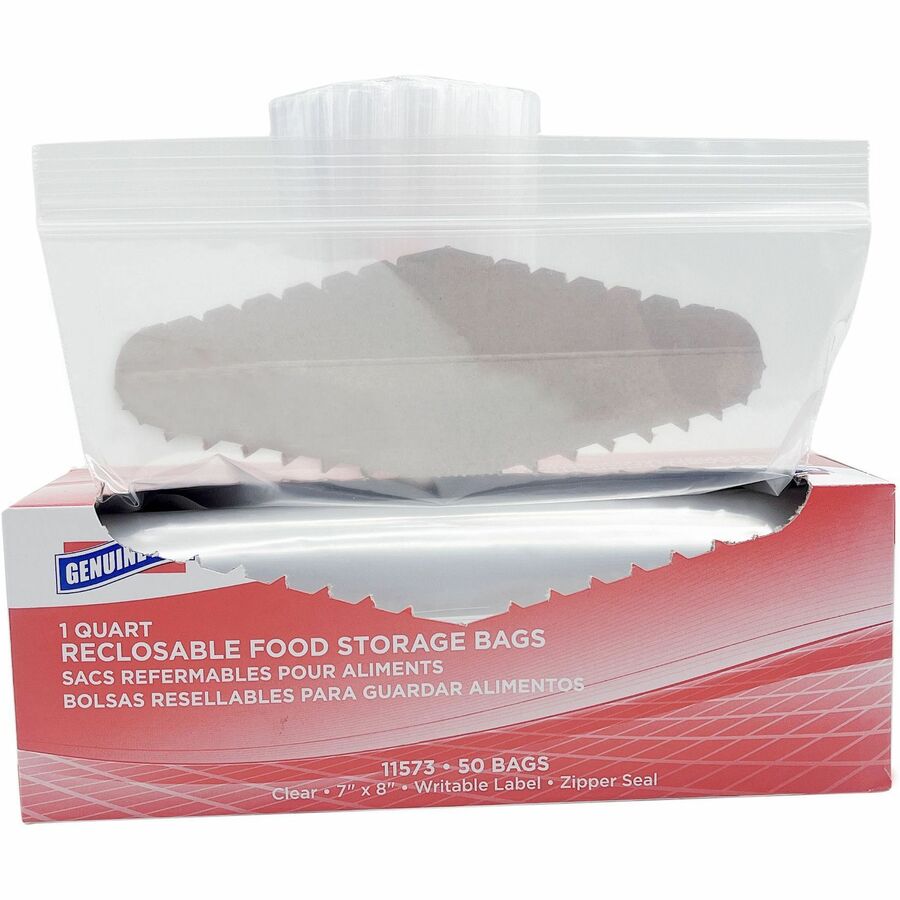 Genuine Joe Food Storage Bags - 1 quart Capacity - 8’’ Length x 7’’ Width 1.75 mil (44 Micron) Thickness - Clear
