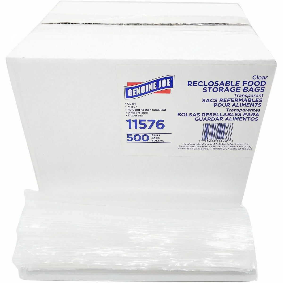 Genuine Joe Food Storage Bags: 1 Quart Capacity Zipper Closure - 500/Box