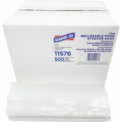 Genuine Joe Food Storage Bags: 1 Quart Capacity Zipper Closure - 500/Box