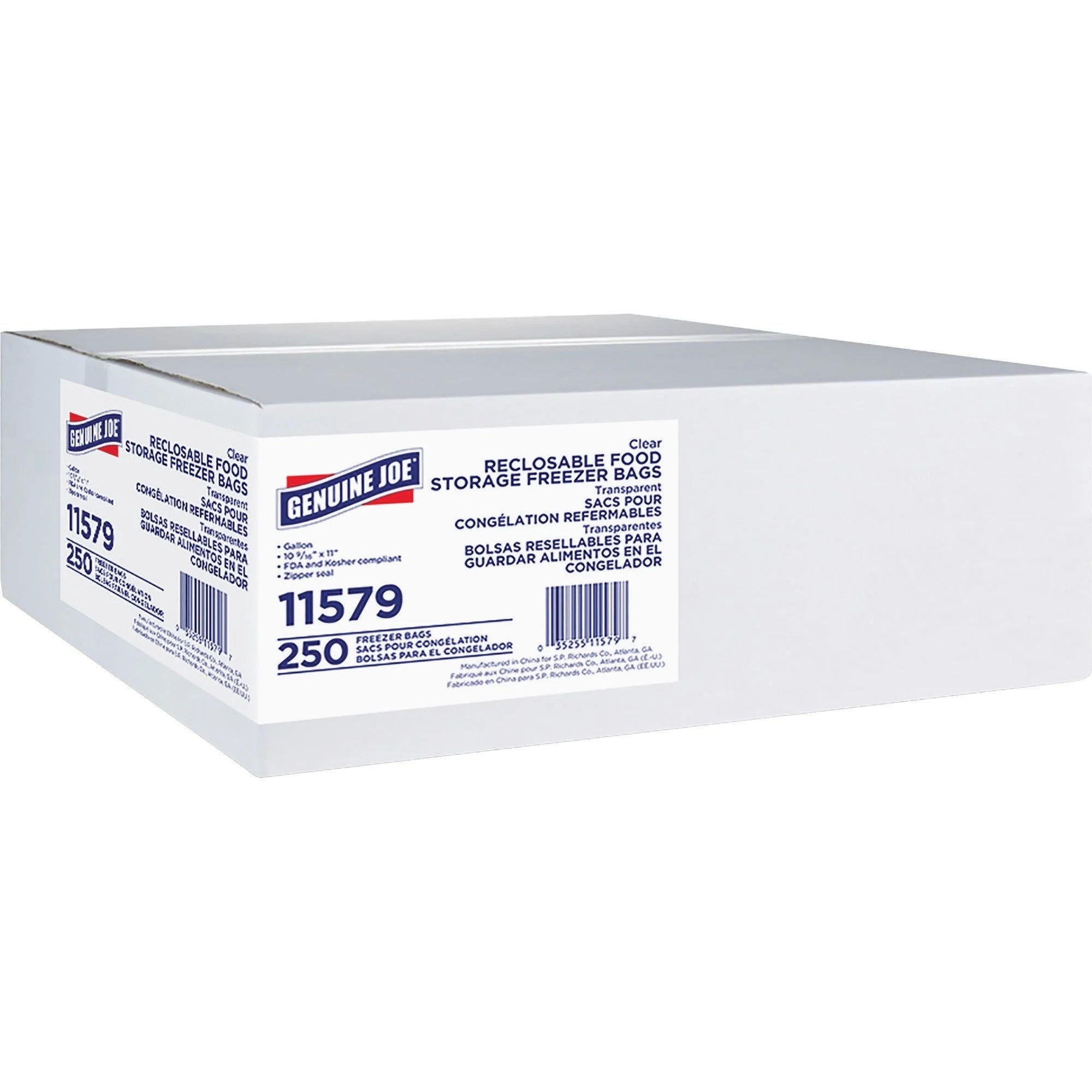 Genuine Joe Freezer Storage Bags: 1 gal Capacity 2.70 mil Thickness Zipper Closure - 250/Box - Food