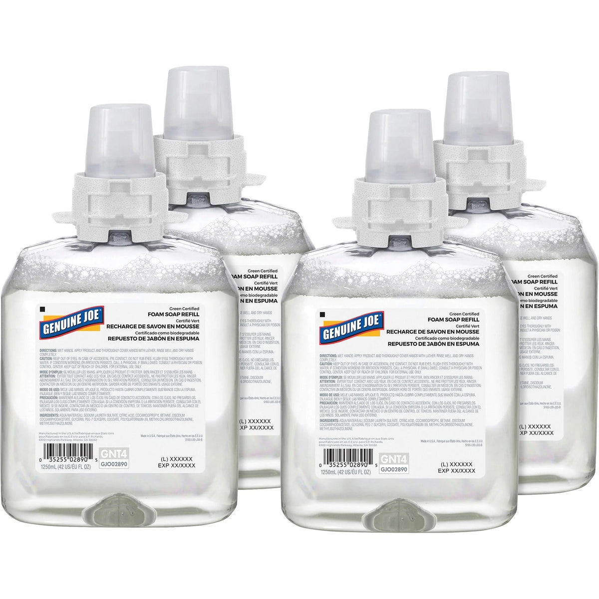 Genuine Joe Green Certified Soap Refill - Fragrance-free - 1.32 Quart - 4/Carton - Skin Care Dispensers & Refills