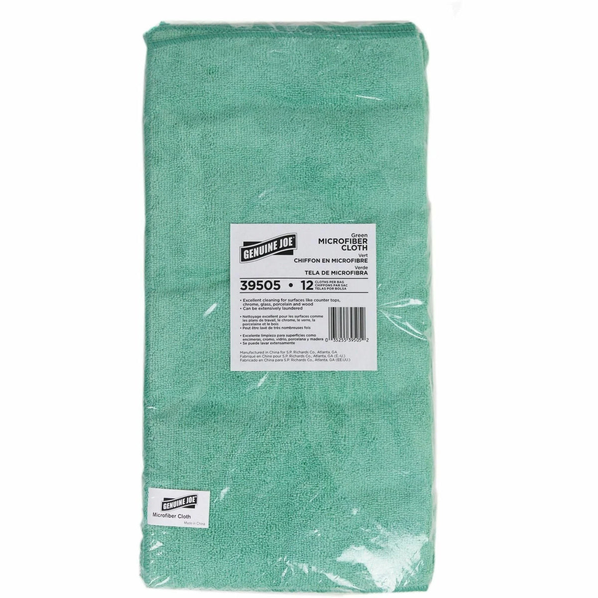 Genuine Joe Green Microfiber Cloth: Multipurpose Cleaning - 16’’x16’’ - 12/Bag - Sponges Pads & Wipers