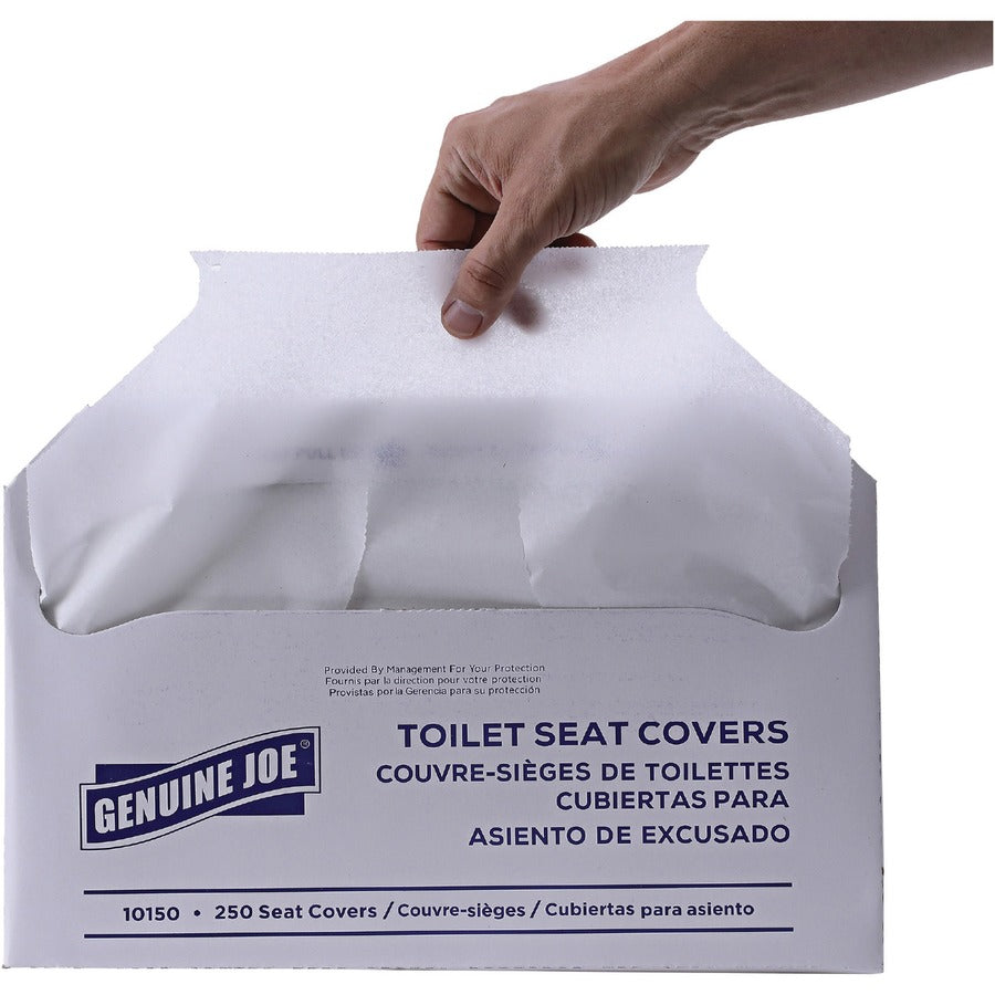 Genuine Joe Half-fold Toilet Seat Covers - For Public - 250 / Pack - 10 / Carton - White