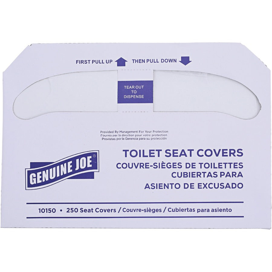 Genuine Joe Half-fold Toilet Seat Covers - For Public - 250 / Pack - 10 / Carton - White