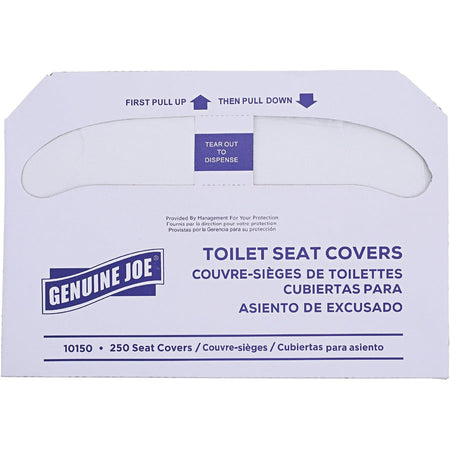Genuine Joe Half-fold Toilet Seat Covers - For Public - 250 / Pack - 10 / Carton - White