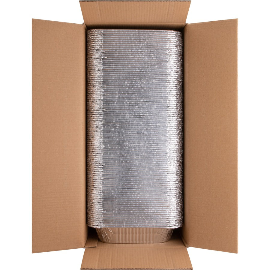 Genuine Joe Half-size Disposable Aluminum Pan - Cooking Serving - 0.5’’ Diameter - Silver - Body - Food Storage