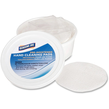 Genuine Joe Hand Cleaning Pads - Pre-moistened White - 50/Pack - Skin Wipes